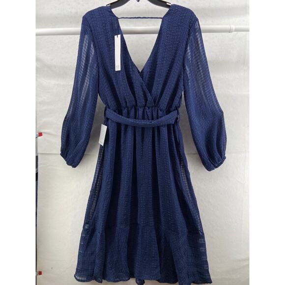NWT NSR Dress Womens Sz M‎ Blue Ruffle Lined Wrap Neck Tie Crape Long Sleeve - Picture 12 of 12